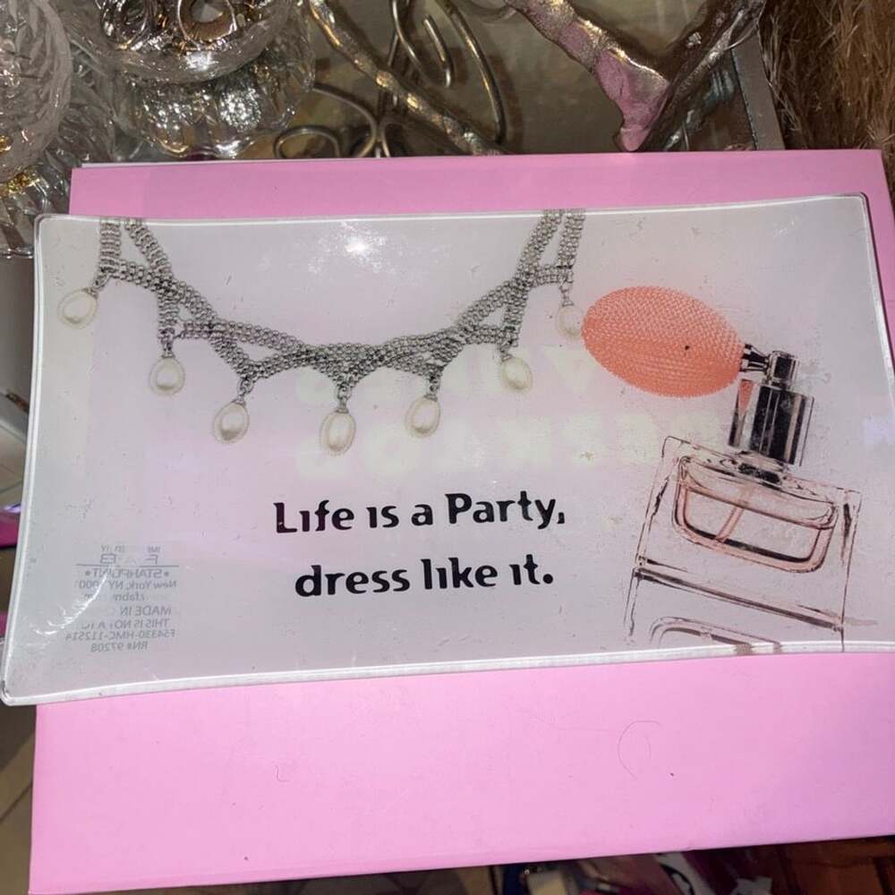 Fab Starpoint Glass Jewelry Tray With Paris Theme And Life Is A Party Quote